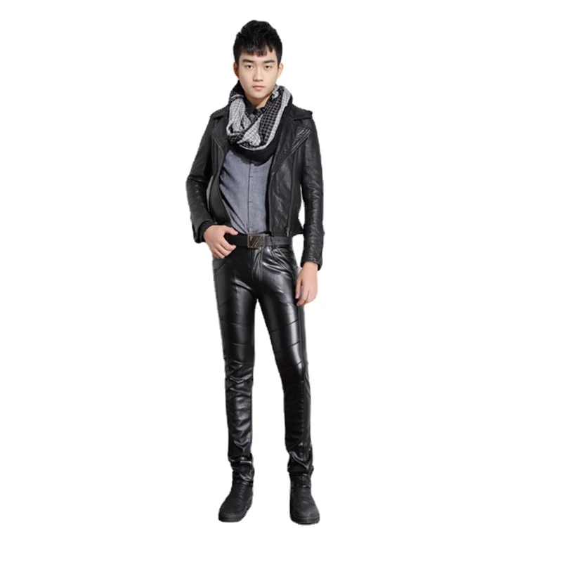 Индивидуальные мужские кожаные брюки облегающие из искусственной кожи