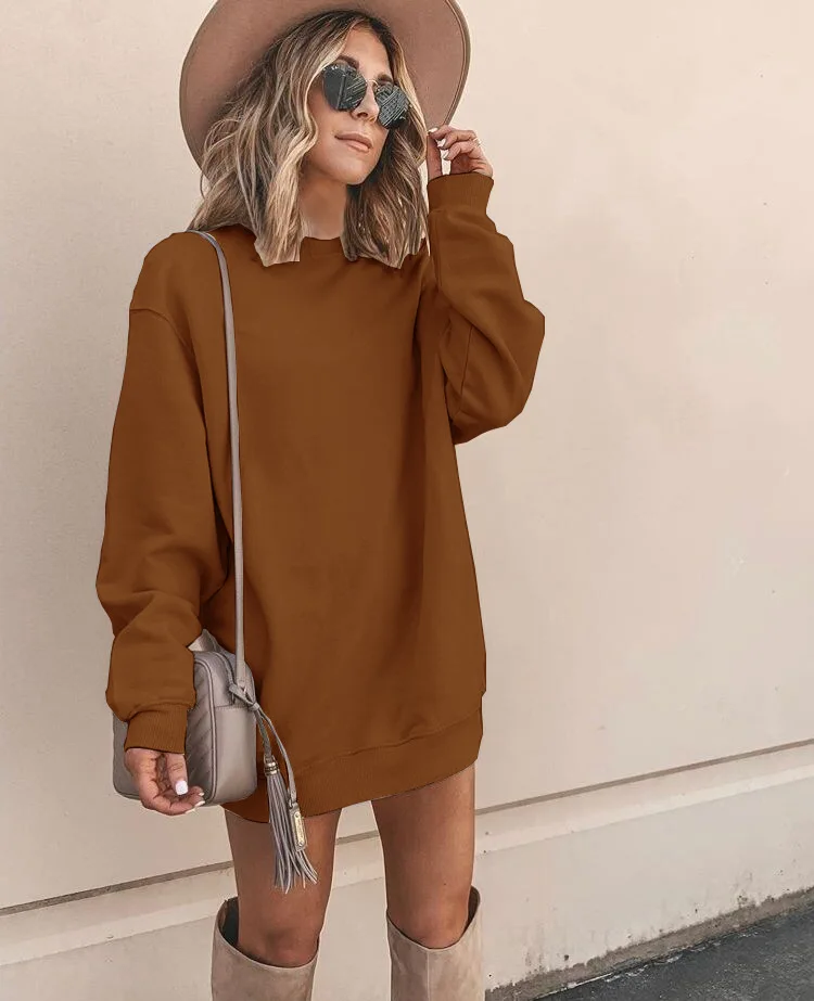 Deep Brown Wuhaobo женское сексуальное Белое длинное платье с капюшоном, женское платье, осенне-зимний Повседневный пуловер, свободные длинные модные топы, уличная одежда - Цвет: Deep Brown