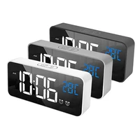 led mirror alarm clock sound activated clock rechargeable bedside music clock dual alarms with snooze function