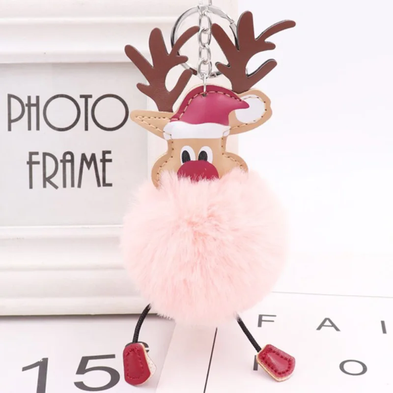 

Reindeer Keychain Pendant Elk Car Key Ring Pompom Fur Key Accessories For Birthday Decor Wedding Supplies