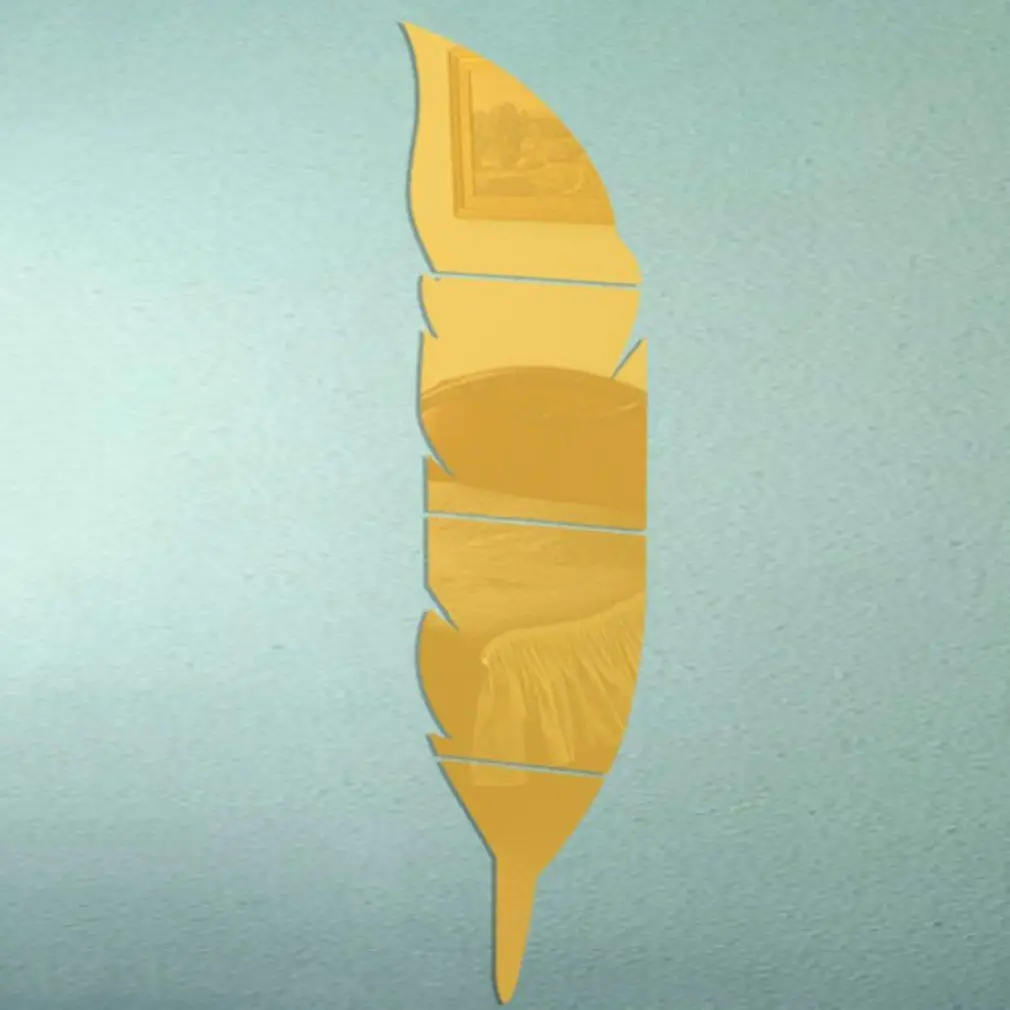 Модные 3D зеркальные наклейки в форме пера DIY настенные для дома украшения