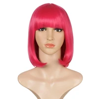 wig for womens short wigs bob straight 5 colour black blue and rose red synthetic wig with bangs soft hair cosplay party wig