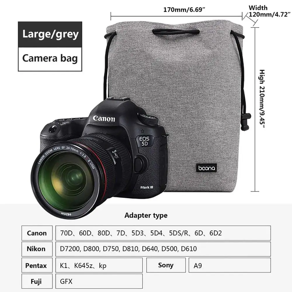 Grey Camera Bag L Сумка для DSLR камеры, чехол для объектива Nikon, Canon, sony, Olympus, Fuji, сумка для объектива из лайкры, сумка для фотосъемки для камеры - Цвет: Grey Camera Bag L