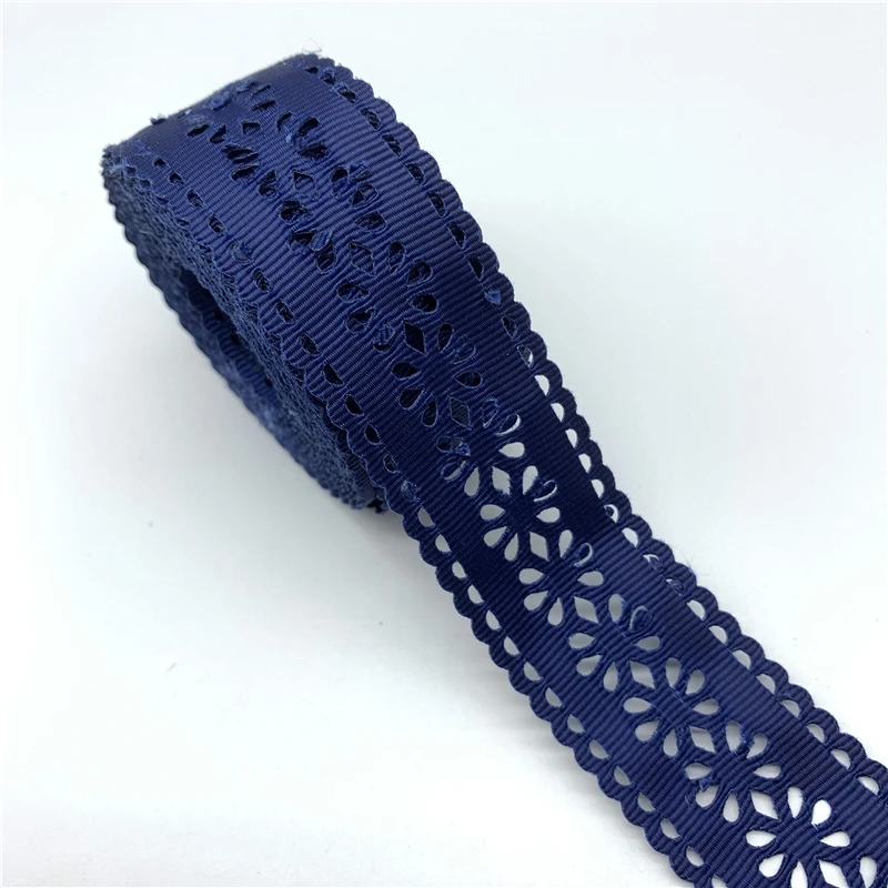 Navy Blue 5 ярдов 30 мм полый корсажная лента печать в форме цветка лента для волос бант свадебное украшение DIY материалы ручной работы для поделок - Color: Navy Blue