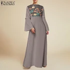 Винтажное платье ZANZEA 2022 с вышивкой, женский весенний цветочный сарафан, длинный расклешенный рукав, макси Vestidos, женский халат в стиле пэчворк 7