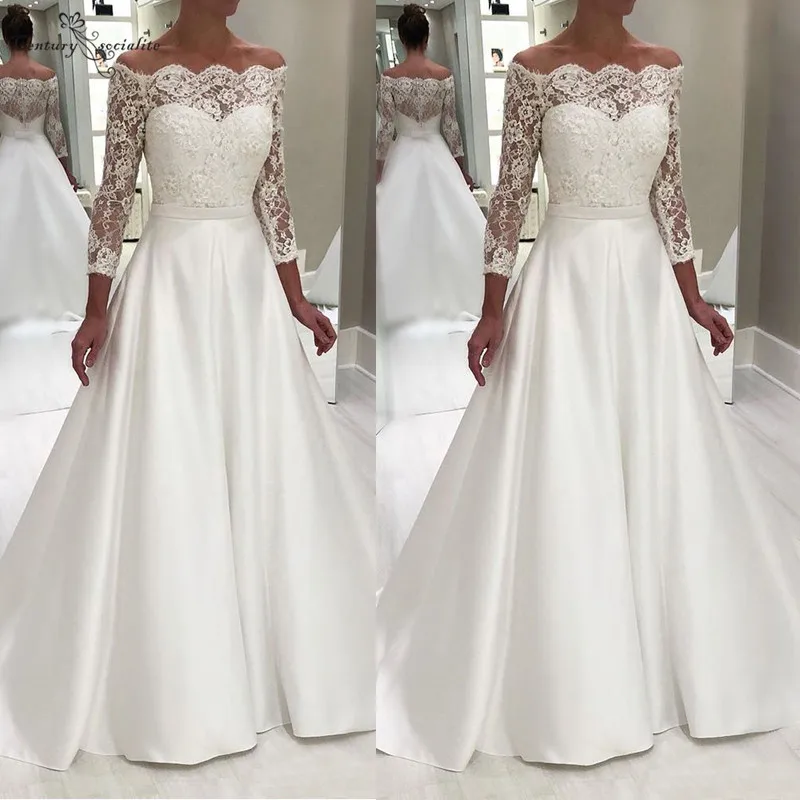 

Женское свадебное платье It's yiiya, белое кружевное платье-трапеция с открытыми плечами и длинными рукавами на три четверти на лето 2020