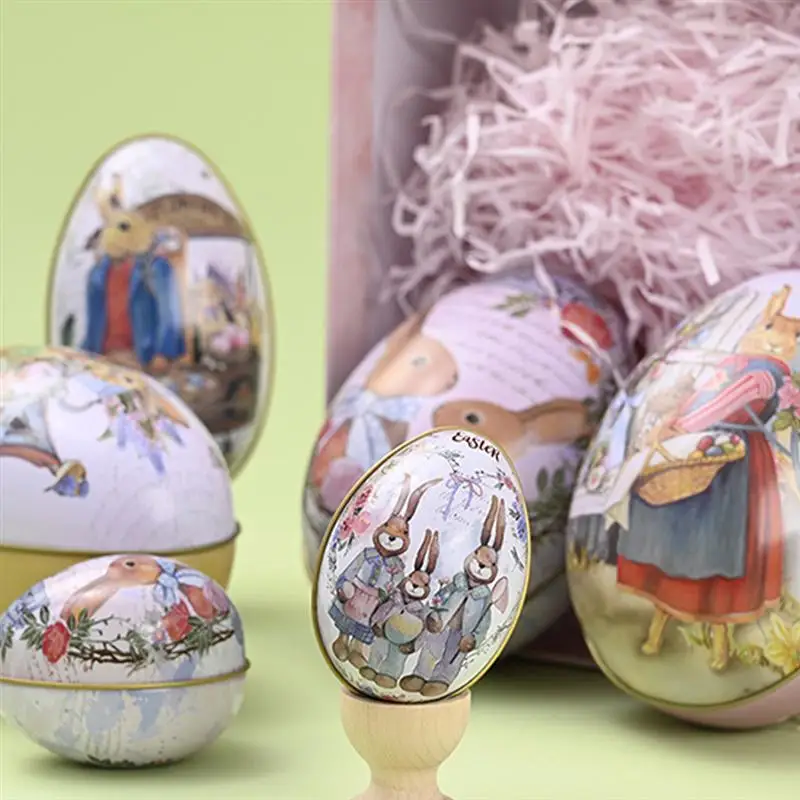 

6pcs Easter Egg Box Tinplate Easter Egg Shaped Candy Tin Easter Egg-shaped Candy Box Decorative Jewelry Box Gift Package Box