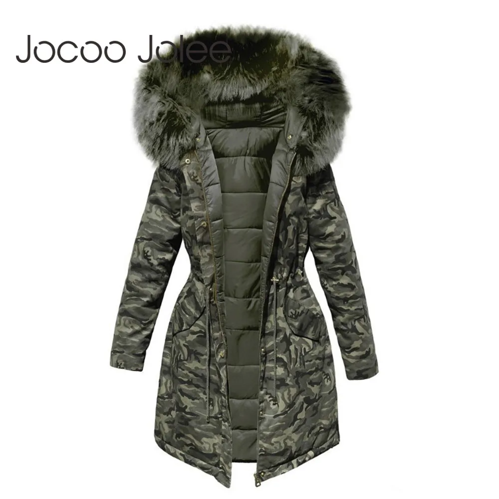 

Женская куртка с капюшоном Jocoo Jolee, камуфляжная свободная парка с хлопковой подкладкой и меховым воротником, для зимы