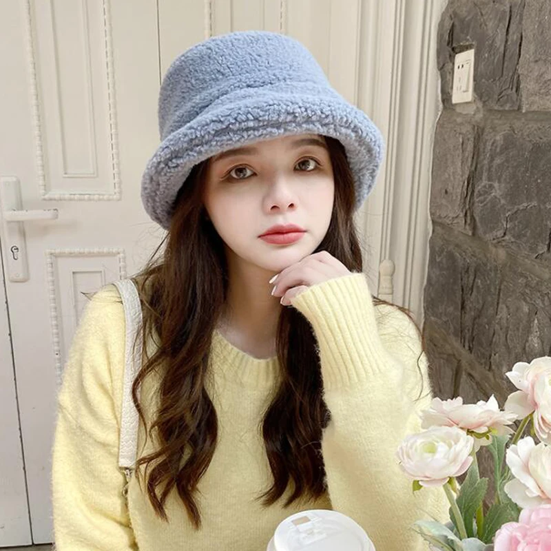 Winter Warm Teddy Velvet Hats for Women Lady Thicken Bob Panama Outdoor Fisherman Hat Caps Lamb Faux Fur Bucket | Аксессуары для