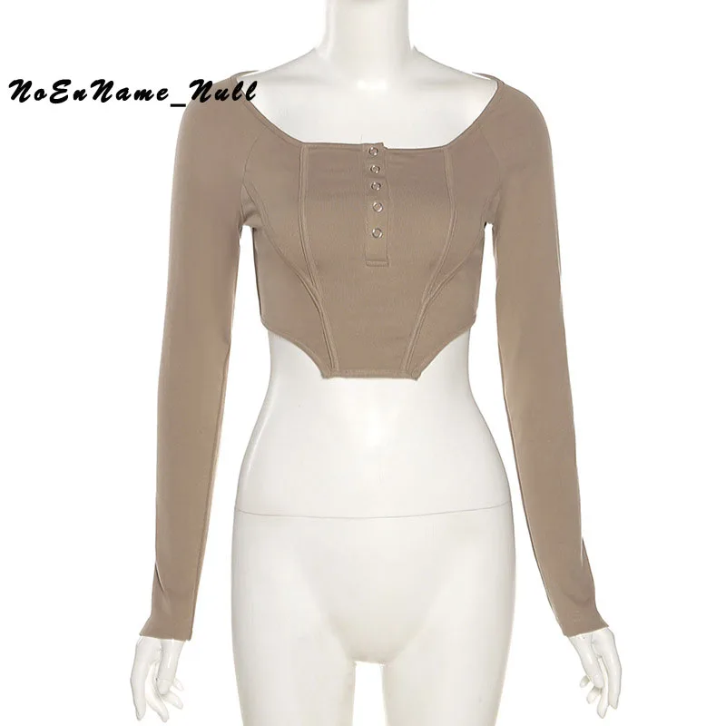 

2021 autumn Gothic sexy Streetwear women solid color fashion long sleeve half open neck navel exposed Y2K Punk T-shirt For women