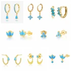 Женские маленькие серьги-гвоздики из стерлингового серебра 925 пробы в Корейском стиле с бирюзой, минималистичные украшения в богемном стиле