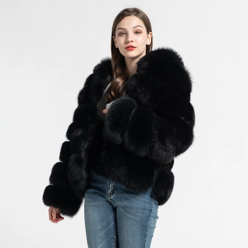 Jancoco Max Женские пальто с натуральным лисьим мехом и капюшоном модный стиль Меховая куртка высокого качества Зимняя теплая S7254