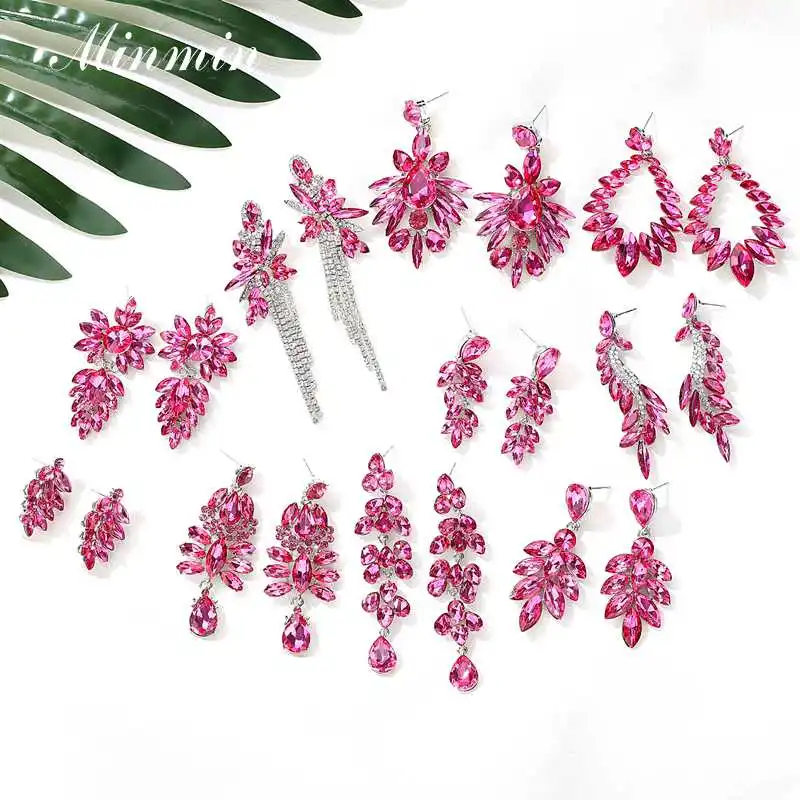 Серьги-подвески Minmin с уникальными розовыми кристаллами для женские блестящие со