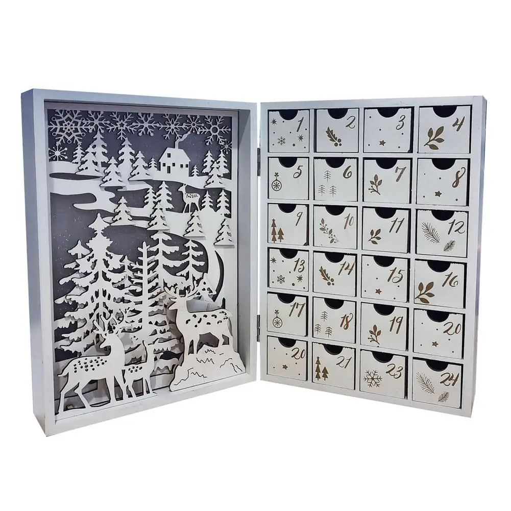 

Деревянный Рождественский календарь с обратным отсчетом, украшения с ящиками и цифрами, праздничное украшение для дома и офиса