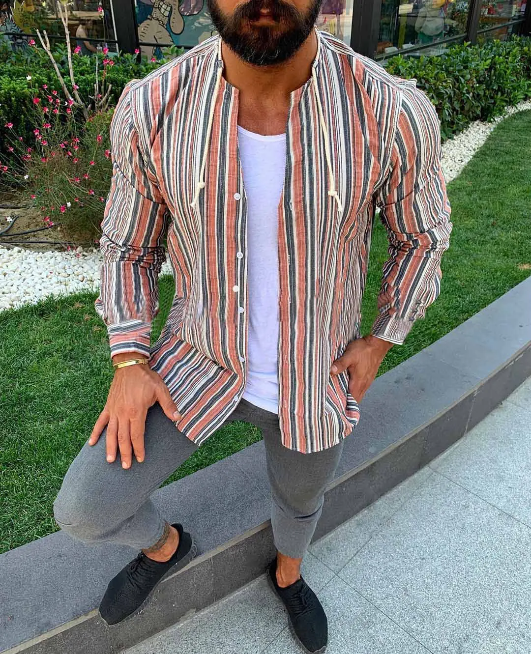 Красивая весенне-осенняя рубашка мужские повседневные топы с длинными рукавами