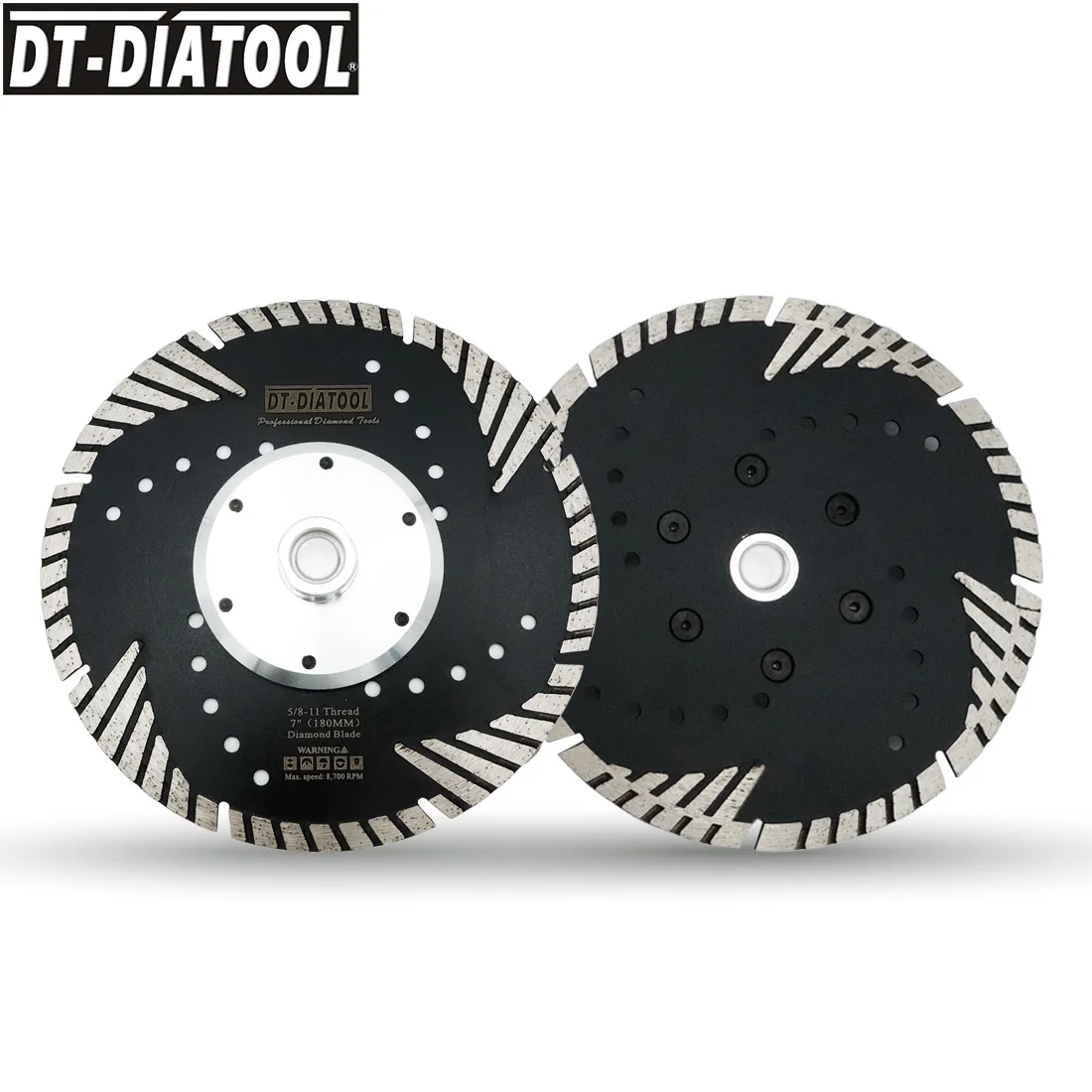 DT-DIATOOL 2pcs 180mm Hot Pressed Diamond Turbo Blade With Slant Protection Teeth For Concrete Tile Granite Marble Masonry