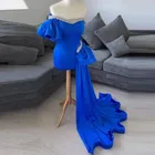 Женское вечернее платье на одно плечо, синее платье с бисером и блестками, Ассиметричное платье для выпускного вечера