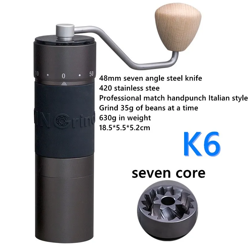 Ручная кофемолка kinmills K4K6, алюминиевый Портативный измельчитель для кофе эспрессо, нержавеющая сталь, 48 мм, 35 г (art.: 3920b52aec548) - 3920b52aec548