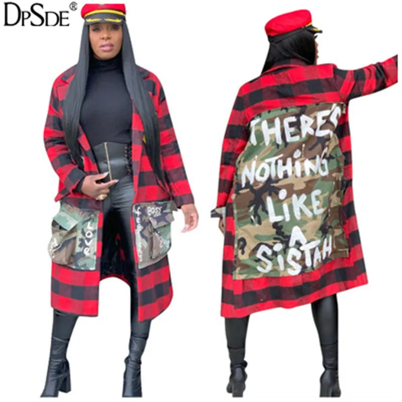 Женское Удлиненное пальто DPSDE красное с длинным рукавом надписями Повседневная