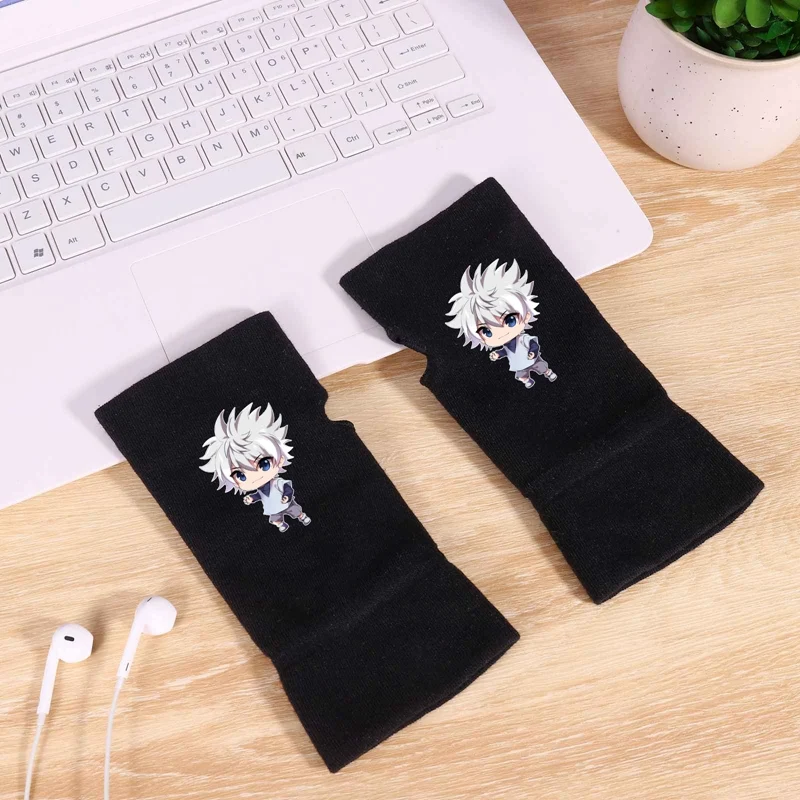 

Anime Printed Cosplay Knitting Fingerless Gloves Killua Zoldyck Black Gloves Unisex Hunter X Hunter Half Finger Gloves