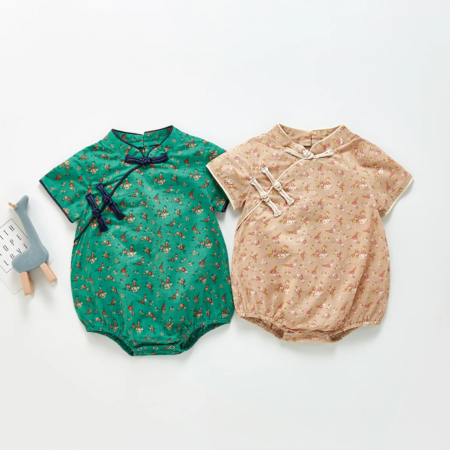 

Summer Girls printing Bodysuits Infant Newborn Baby Chinese Style Cheongsam Short Sleeve Jumpsuit Tops 6M-3T