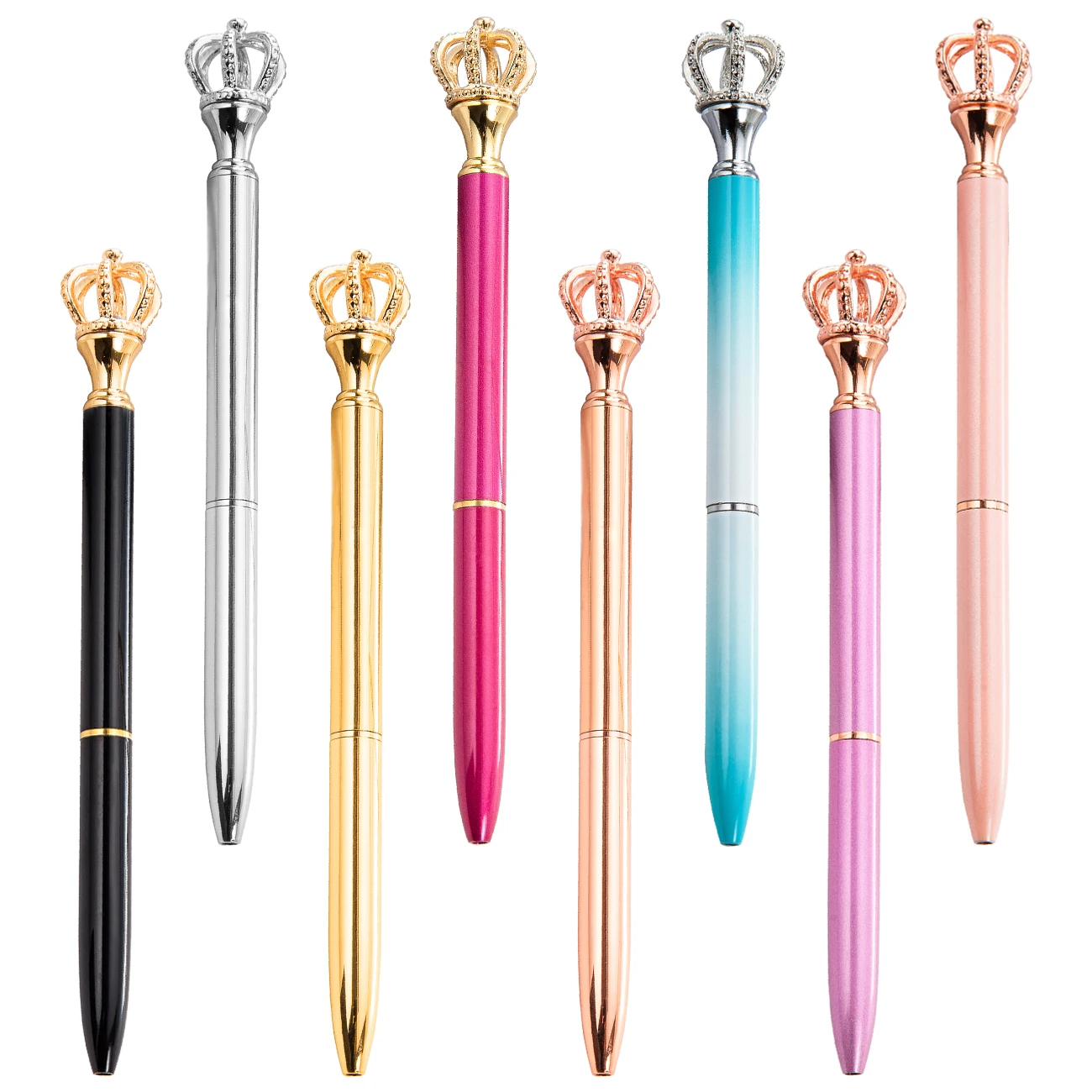 100PCS/LOT Factory Wholesale Colored Metal Pen Custom Logo crown Diamond promotional ball pen for gift