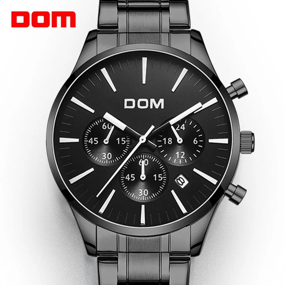 Часы DOM мужские Роскошные брендовые спортивные стальные кварцевые наручные часы
