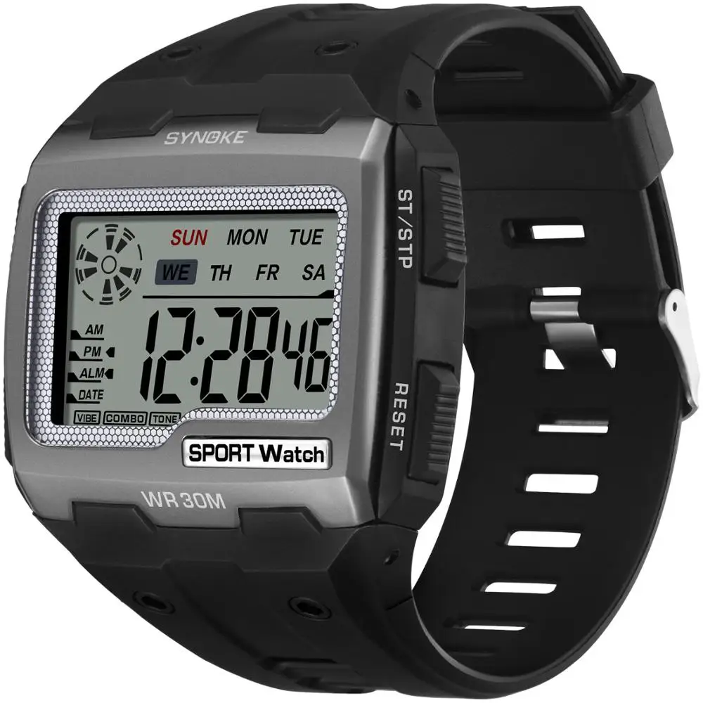 SYNOKE золотые цифровые часы с большим экраном мужские 39 S часы крутые электронные часы с сигнализацией ударопрочные сильные спортивные часы - Цвет: Black
