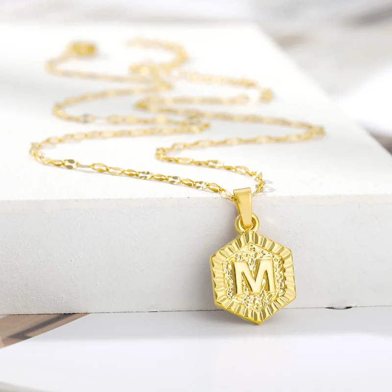 

Gold A-Z Initial Letters Necklace For Women Men Goth Hexagon Engraved Letter Female Chain Choker Necklace Boho Jewelry BFF 2020