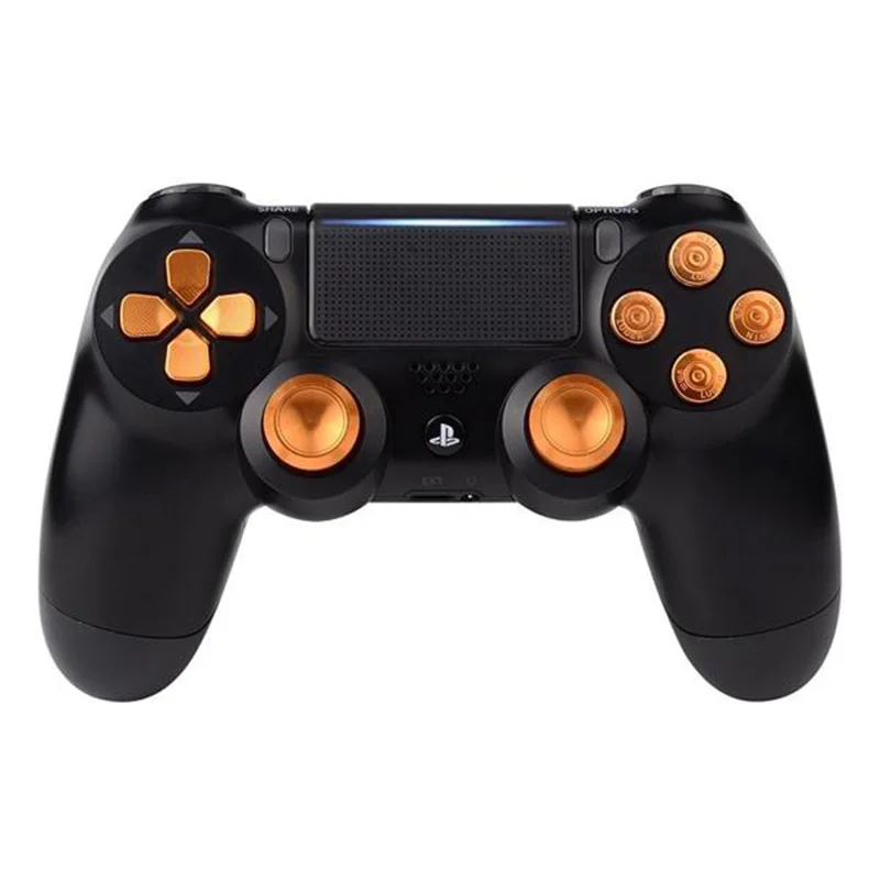 Golden Metal Analog thumb sticks+Arrow D-pad+9mm Bullet Buttons Mod Kit For Sony Playstation PS4 Dualshock 4 Controller Gamepad |
