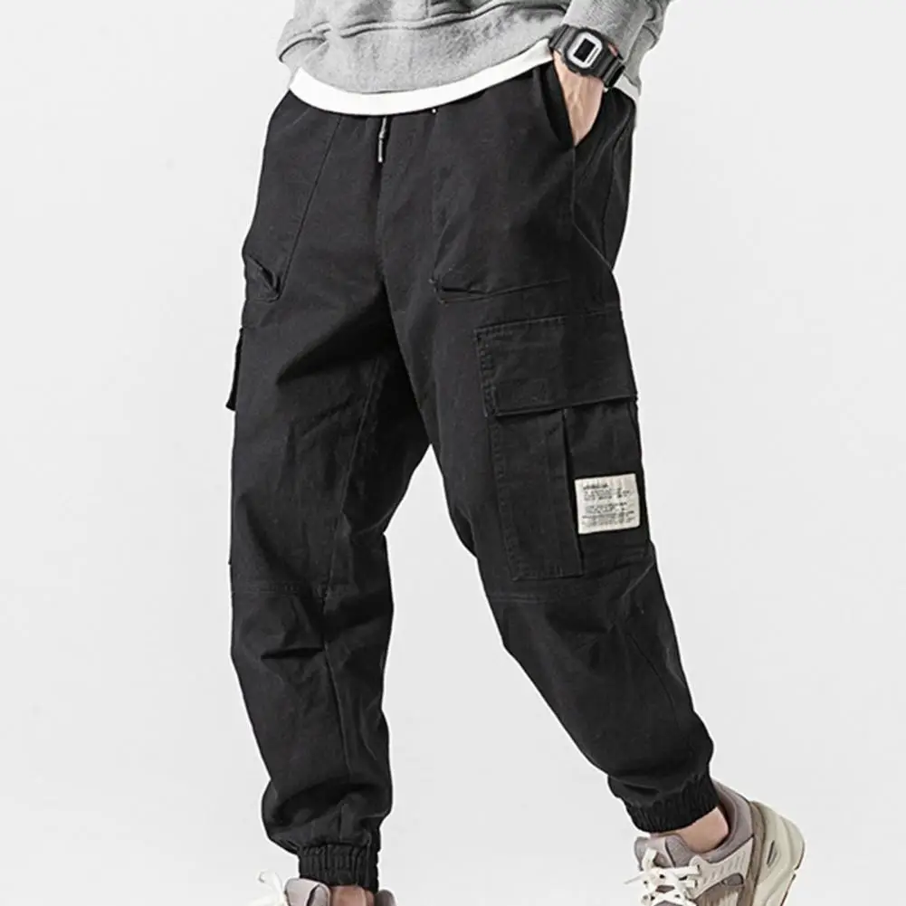 

Cargo Pants Summer Men Solid Color Multi Pockets Men Mid Rise Drawstring Trousers Spring Men Jogging Sweatpants Streetwear