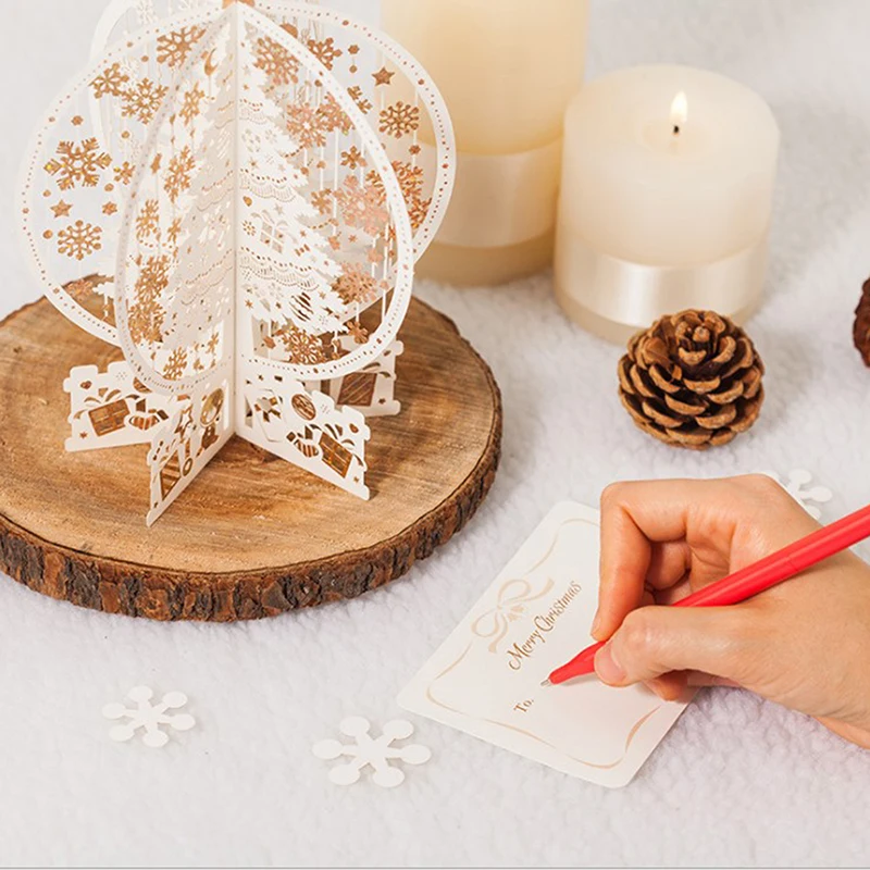 

10 шт. 3D выдвижная Рождественская Поздравительная открытка лазерная резка рождественские поздравительные открытки Новогодняя открытка Под...