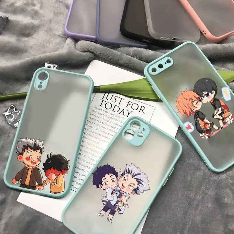 

Japan Anime Oya Haikyuu Love Volleyball Phone Case For iPhone 12 11 Mini Pro XR XS Max 7 8 Plus X Matte transparent blue Cover
