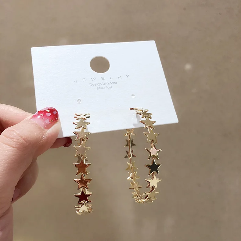 Крупные геометрические серьги кольца в форме звезды модные виде пентаграммы