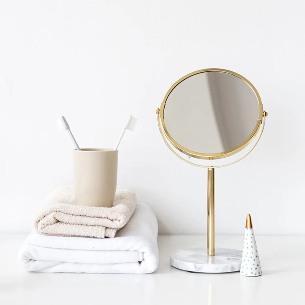 

1Pc Desktop Makeup Mirror Marble Cosmetics Mirror Girl Makeup Mirror (Golden)