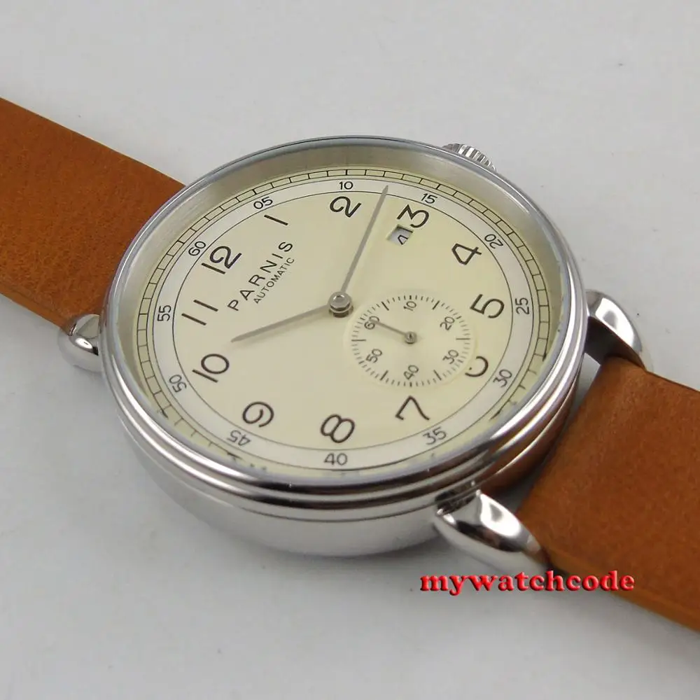 Новое поступление полированные винтажные мужские часы 42 мм Parnis бежевый