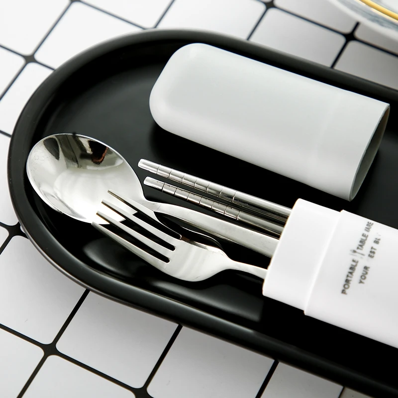 

Chopsticks Spoon Fork Set Single Portable 3 - Piece Stainless Steel Student And Adult Travel Cutlery Case Talheres Vajilla