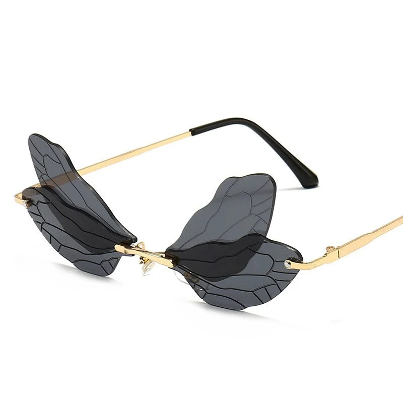 

Fashion Rimless Sunglasses Women Vintage Dragonfly Steampunk Sunglasses Fashion trend personality dragonfly wings glasses 2021