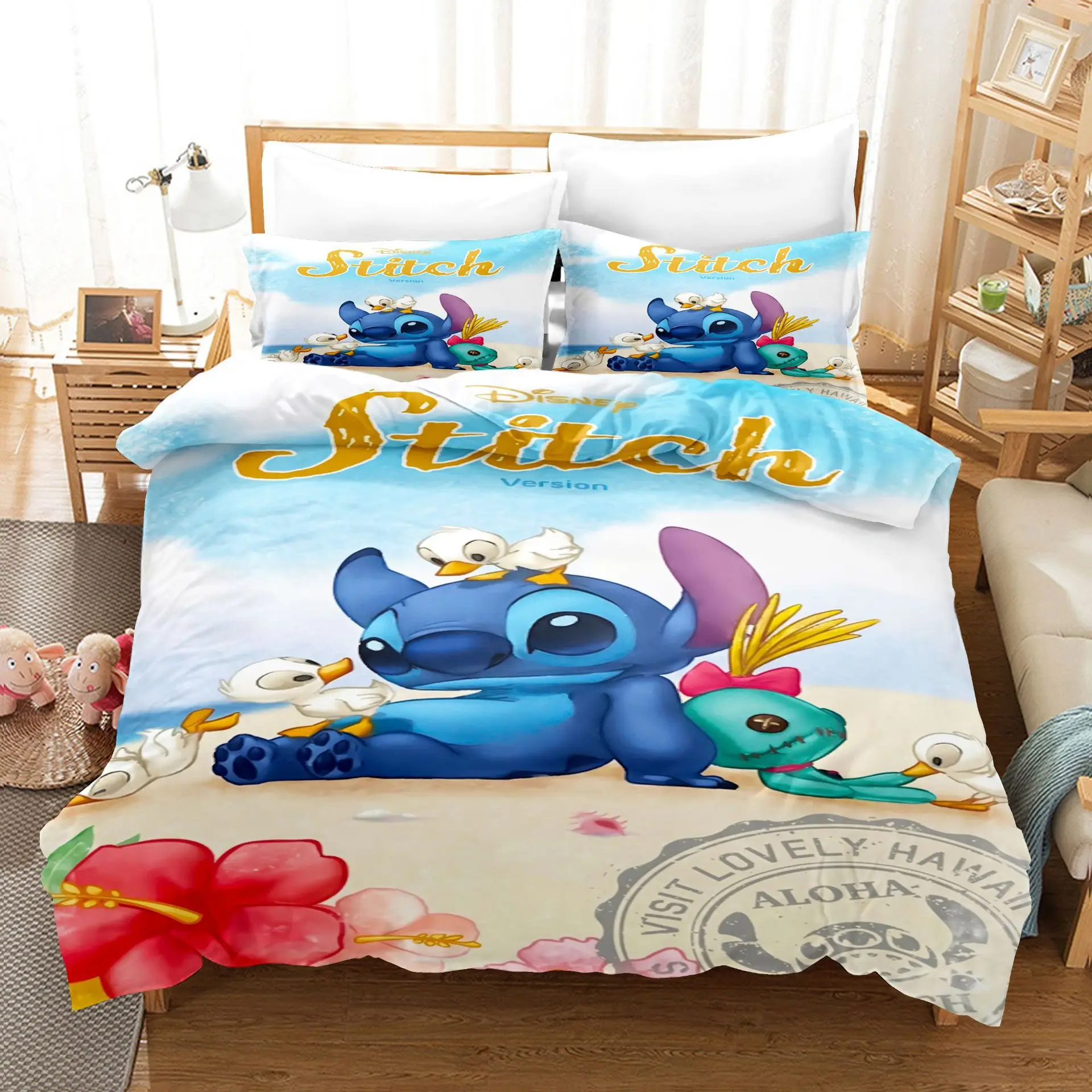 Набор постельного белья Disney Kawaii: простыня, наволочка, одеяло с изображениями мультяшных персонажей для детской комнаты, подарок для мальчика.