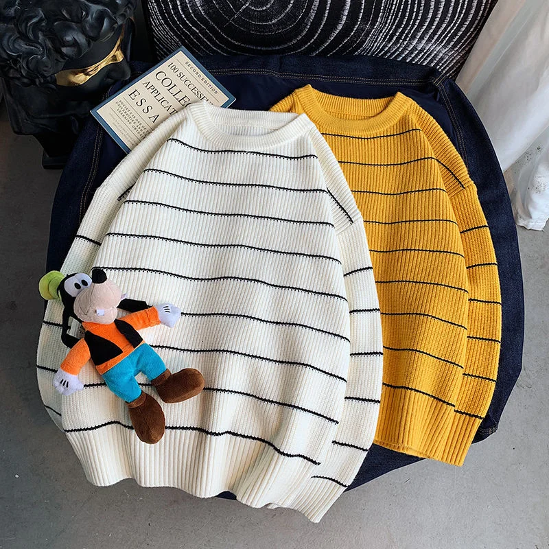 

Hybskr 5 Colors Striped Men's Loose Casual Winter Sweater Korean Style Fashion Male Pullover 2021 New Women Oversize Streetwear