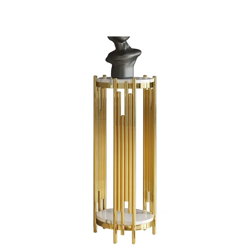 

Light Luxury Marble Flower Stand Living Room Stainless Steel Shelf Floor-Standing Decoration Beside Balcony Rock Slab Flower Rac