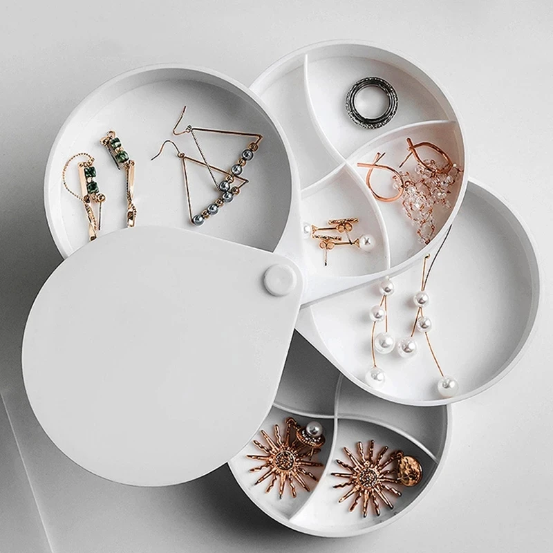

Creative 4 Layers Rotatable Jewelry Storage Boxs Makeup Container Case Earrings Ring Small Objects Organizer Jewelry Box