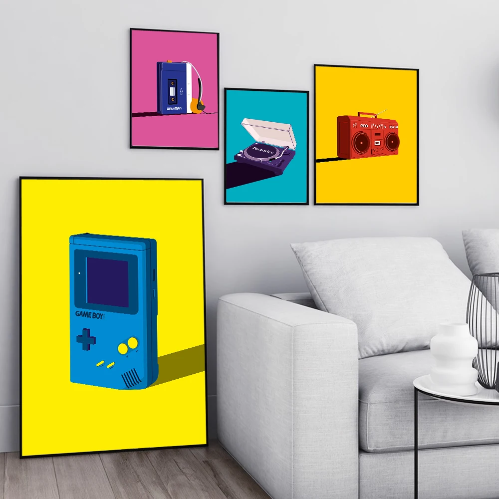

Canvas Painting Retro Walkman Record Deck Poster Cassette Player Pop Art Prints Music Modern Boombox Game Boy Room Decoration
