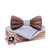 bridegroom wooden bow tie set for mens suit handkerchief bowtie brooches wedding cravate homme noeud papillon corbatas gift