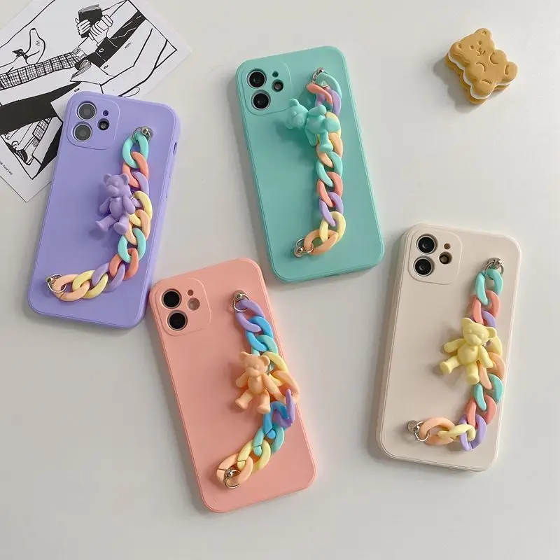 

Luxury Cartoons Candy Bear Bracelet Soft silicone For XIAOMI mi 11 11i Poco F3 K40 POCO M3 Redmi 6A Note5 Pro Plus Phone Case