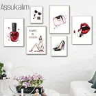 Модные художественные плакаты на стену для девушек, художественный принт с лаком для ногтей, сексуальные губы, макияж, холст, живопись, современные настенные картины для декора гостиной