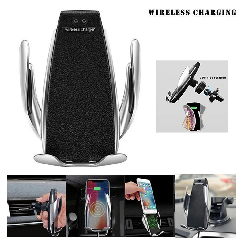 Qi Wireless Phone Charger S5 Automatic Clamping Fast Charging Phone Holder Mount in Car for iPhone xr Huawei Samsung Smart Phone