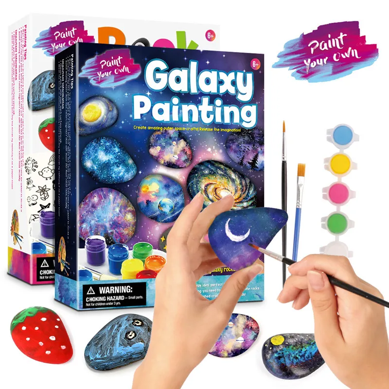 

Children's DIY creative graffiti painting galaxy pearlescent colorful stone painted toy