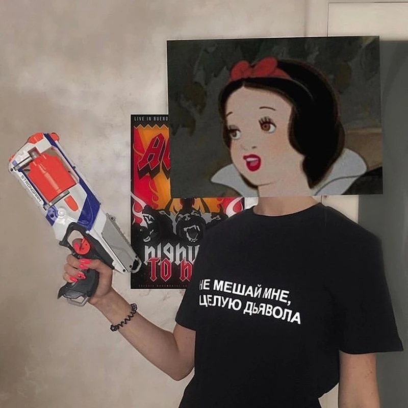 Женская футболка в русском стиле с лозунгами не беспокойтесь я поцелуй дьявола