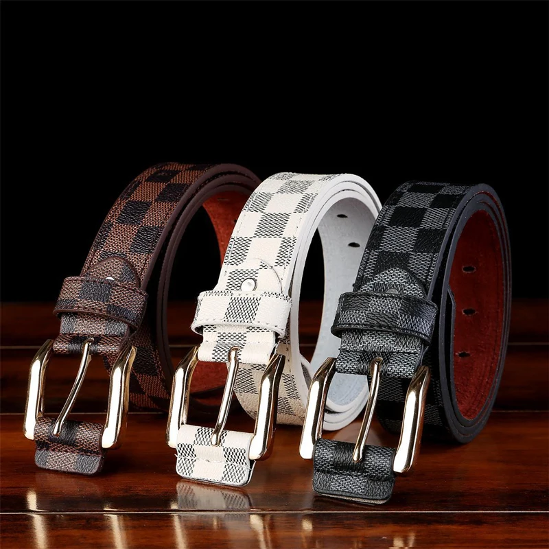 

Leisure Men PU Leather Belt 3.7cm Alloy Pin Buckle Fashion Cowhide Girdle Trend Plaid Belts For Male Business Jeans Waistband